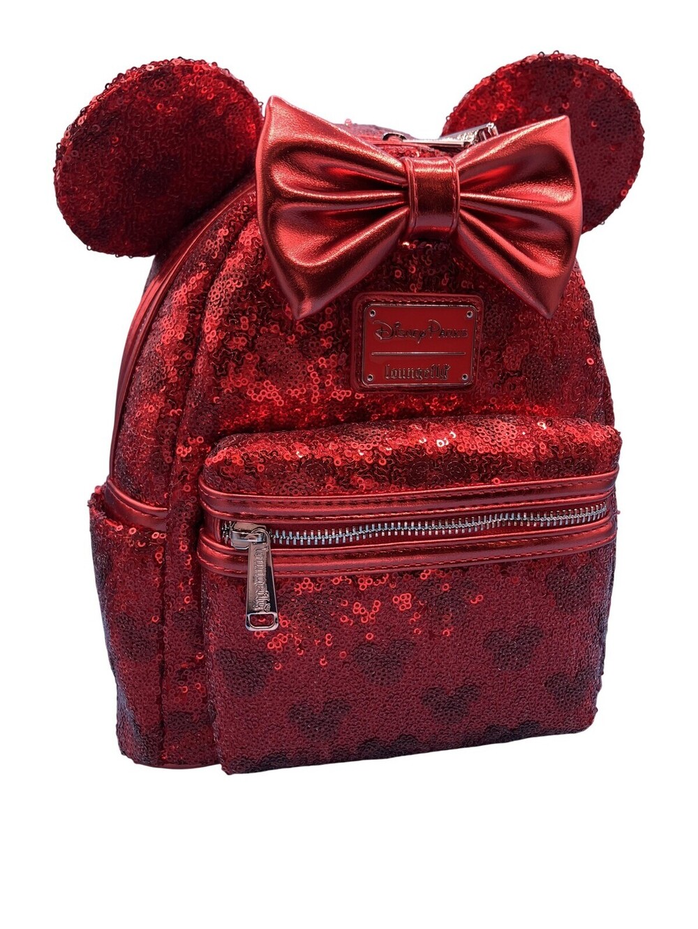 Disney Parks Loungefly Mini Backpack Womens Red Minnie Mouse Sequin Ears Bow